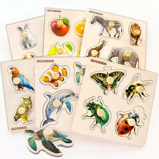 QUOKKA wooden puzzles animals promote animal recognition and fine motor skills for toddlers