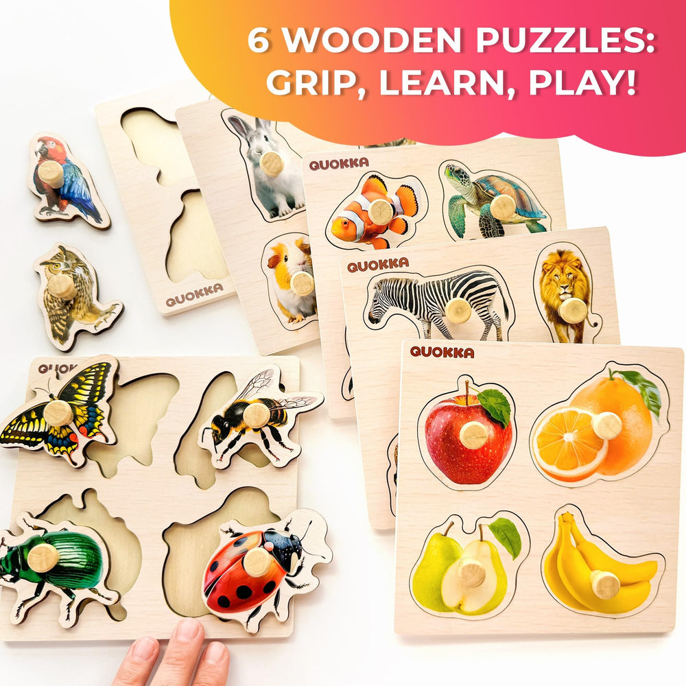 QUOKKA wooden puzzles fruits help toddlers learn colors and hand-eye coordination