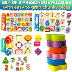 QUOKKA wooden puzzle pieces in toddler hands highlighting easy-grip chunky shapes.