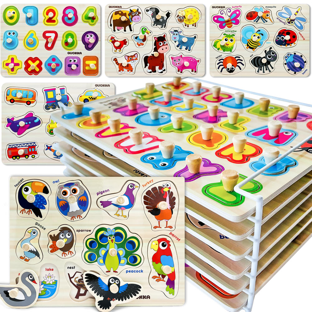QUOKKA wooden puzzles animals set improves hand-eye coordination with bright images