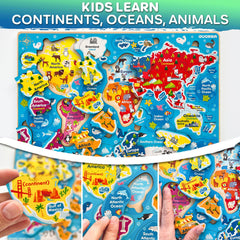 QUOKKA world map puzzle encourages geographic exploration and hand-eye coordination
