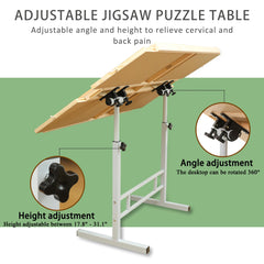 QUTMISAMY puzzle table adjustable height supports comfortable seating.