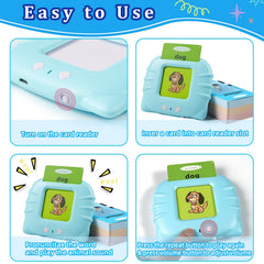 QuTZ ABC Talking Flash Cards reader with card demonstrates interactive audio