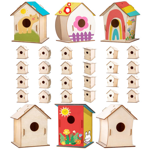 QUYSK birdhouse kit with six shapes, ideal for kids' crafts and classrooms.