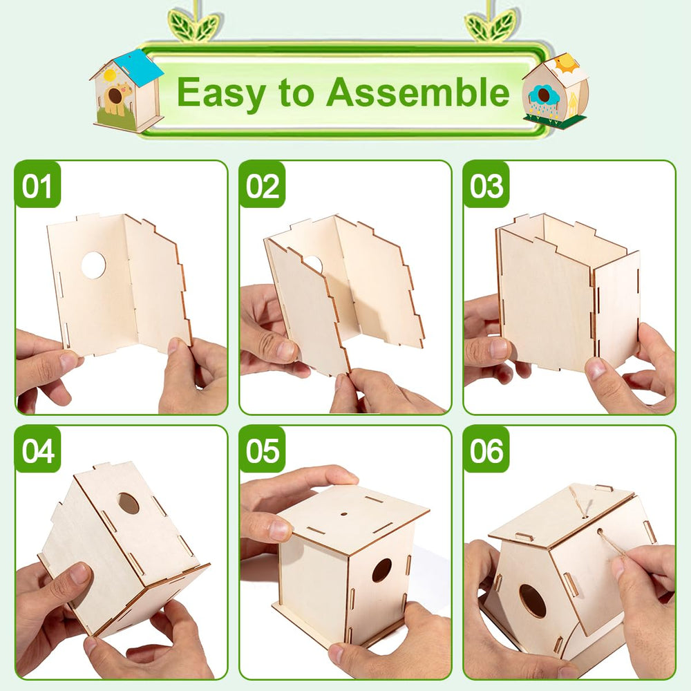 QUYSK birdhouse kit with slot-in construction stays sturdy during activities.