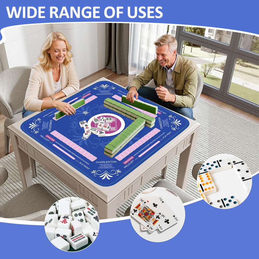 Qwiayeal Mahjong Mat Blue-1 dice and instruction cards for versatile gameplay.