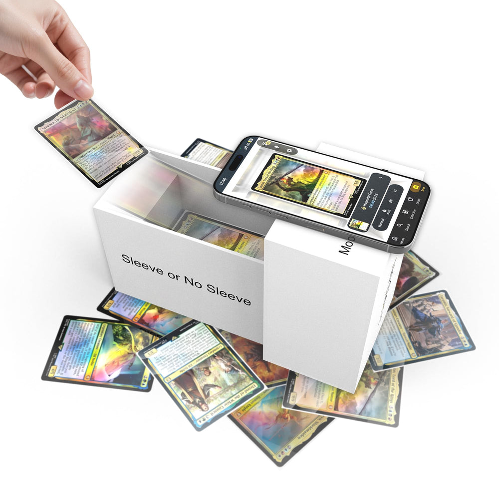 QWUIU MTG Card Scanner Stand front view; supports quick batch scanning with ManaBox.