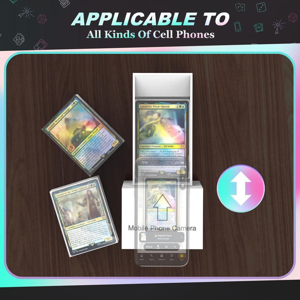 QWUIU MTG Card Scanner Stand showing unsleeved cards scanning.