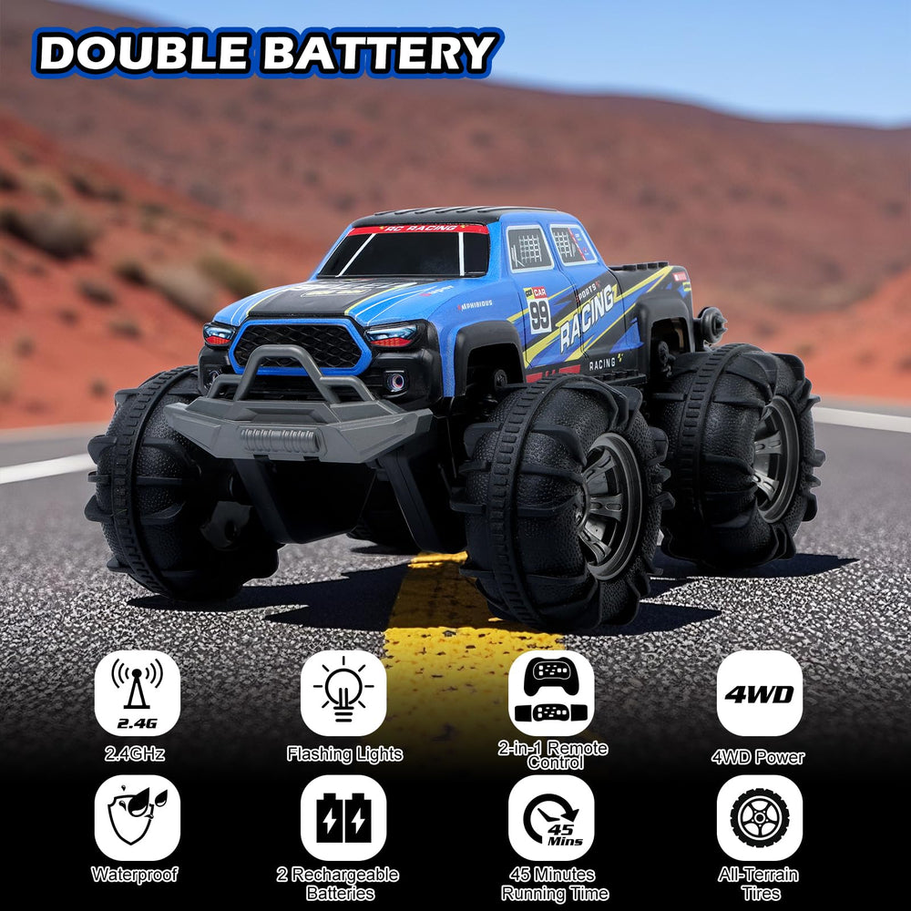 QXHOL 4WD amphibious RC vehicle conquers land and water.