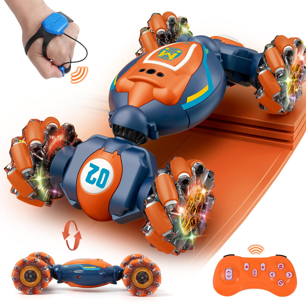 QXHOL gesture-sensing RC stunt car front view showing responsive gesture control for stunts
