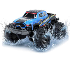 QXHOL waterproof monster truck RC car in rugged outdoor action.