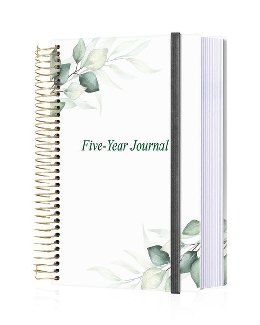 Qzyoneei five-year journal cover with green leaf design for portable writing.