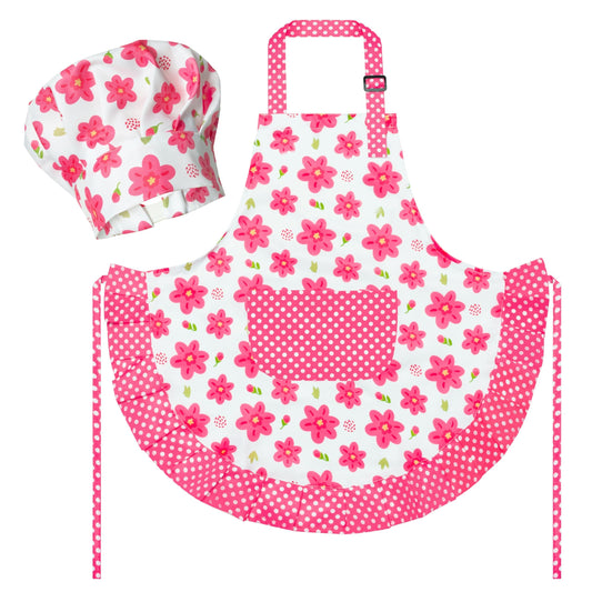 R HORSE kid apron with pink flower design for cooking and painting fun