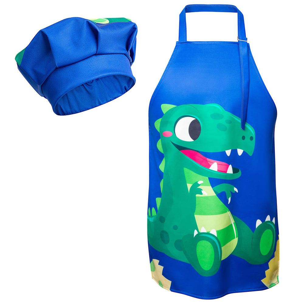 R HORSE kids apron in blue with dinosaur print for cooking and crafts