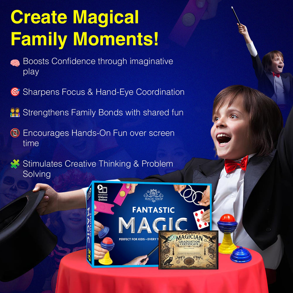 RA MAGIC SHOP video instructions guide a young magician through tricks step by step
