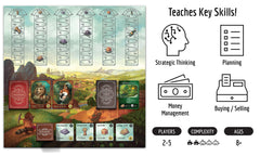 Raccoon Tycoon deluxe art on cards and tiles enhances ambience.