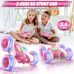 RacingFun pink RC car with LED wheels for eye-catching night play