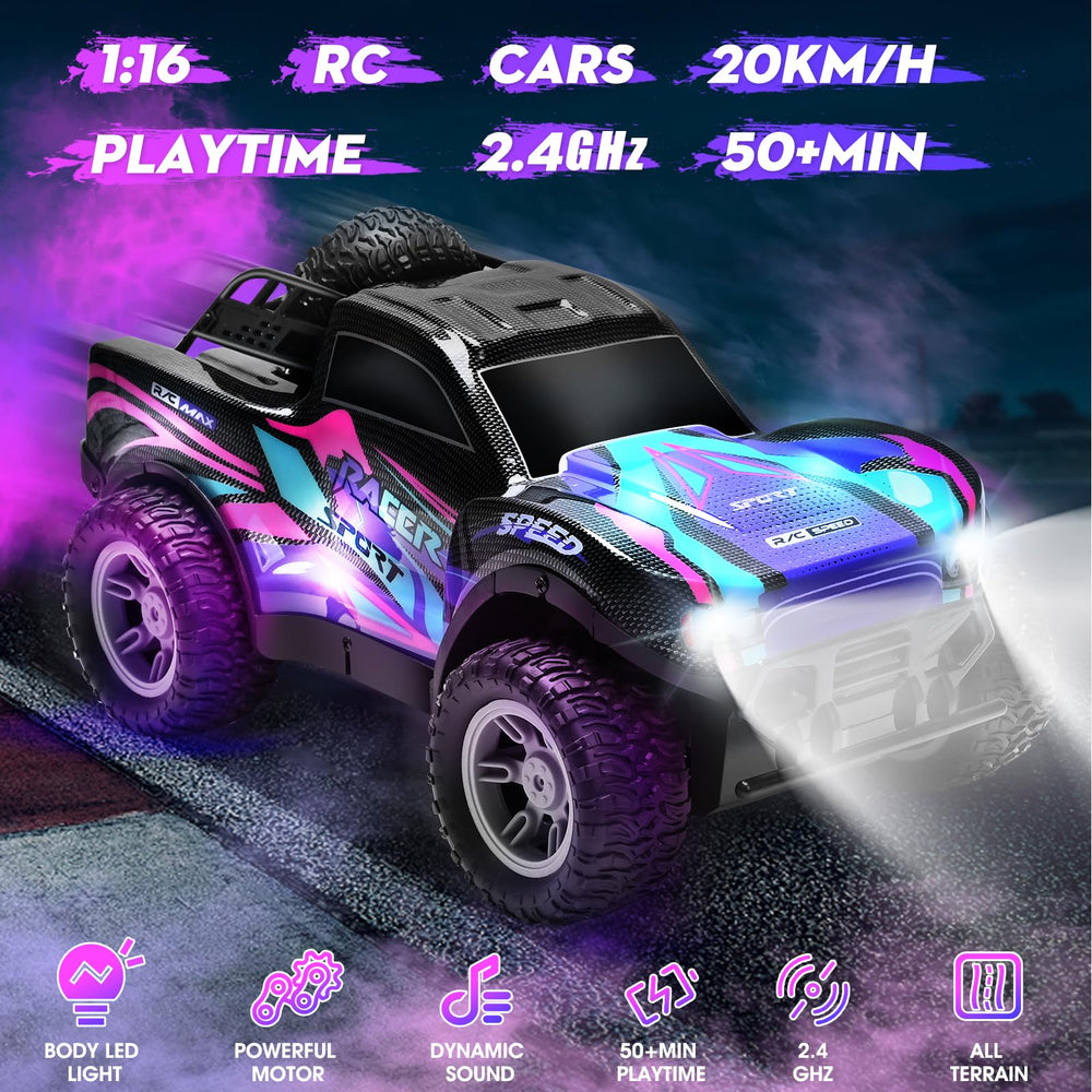 RacingFun RC car 1:16 LED headlights improve night play