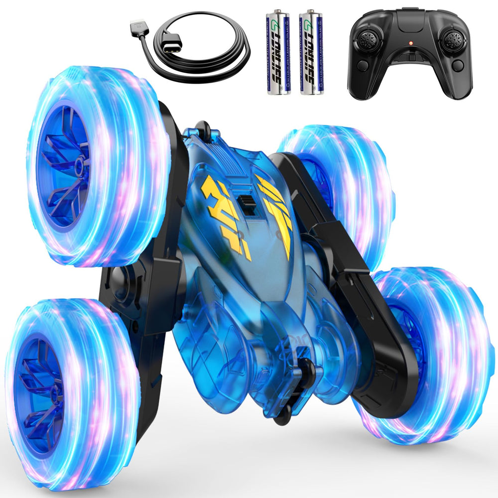 RacingFun remote-control car blue front view for fast, kid-friendly racing sessions.