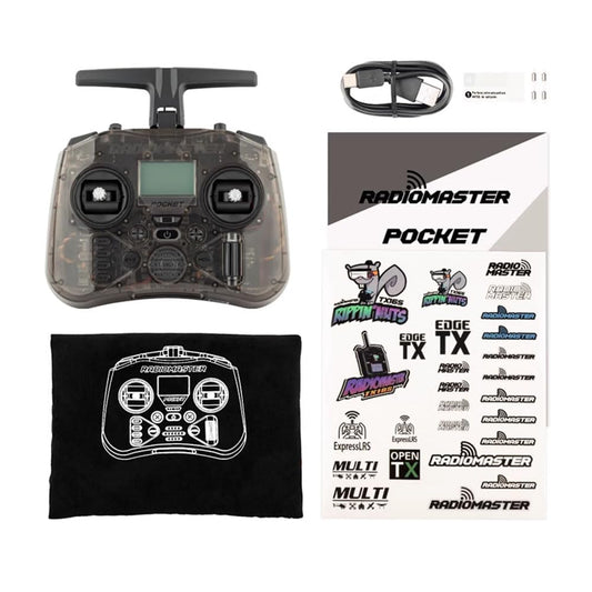 Radiomaster Pocket ELRS with hall gimbals for precise FPV control.