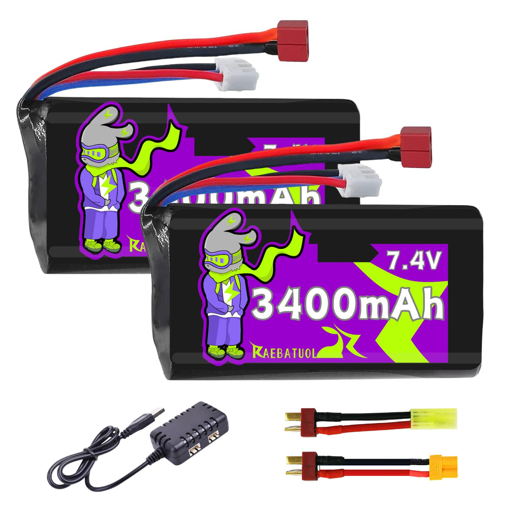 Raebatuol 3400mAh battery front view for extended RC run times.