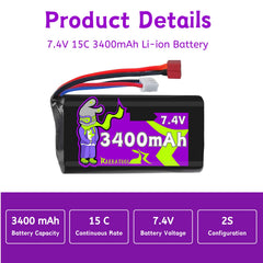 Raebatuol 3400mAh battery side view showing slim profile for compact fits.