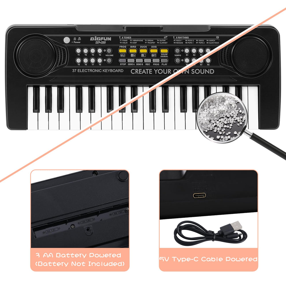 Raimy 37 Keys keyboard piano demo-songs display encourages early musical exploration