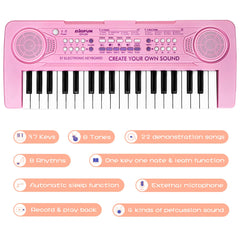 Raimy pink keyboard with 37 keys for kids — record and playback feature