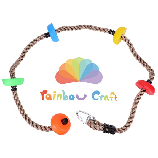Rainbow Craft colorful climbing rope 6.5ft with five-color foot holds for backyard play