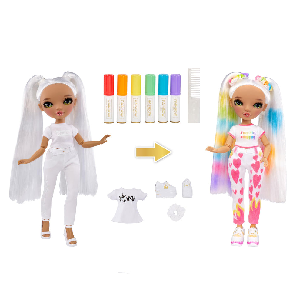 Rainbow High Color & Create doll outfit coloring to design vibrant outfits.