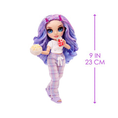 Violet slippers complete the cute pajama look for soft play.
