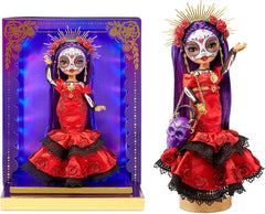 Rainbow High Maria Dia de Los Muertos doll with LED display for a vibrant holiday display.