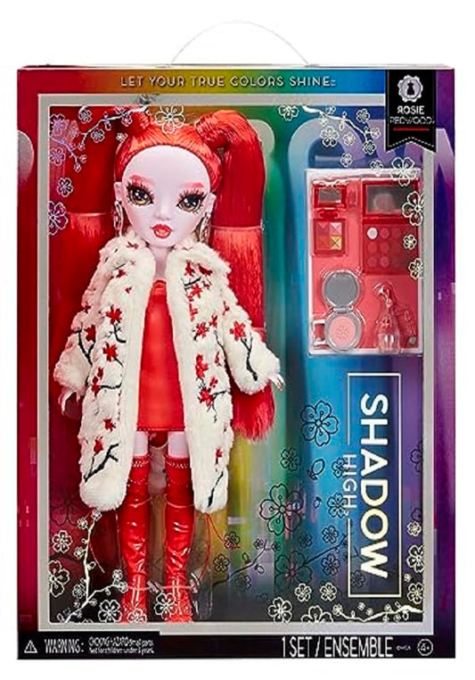 Rainbow High Shadow High Rosie in red dress with long hair for dramatic play outfits.