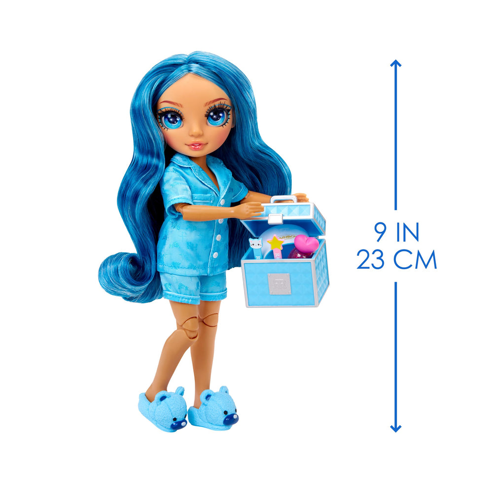 Skyler blue-pajama trunk with nail tools supports creative at-home spa play