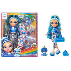 Rainbow High Skyler doll in blue dress posed for imaginative play