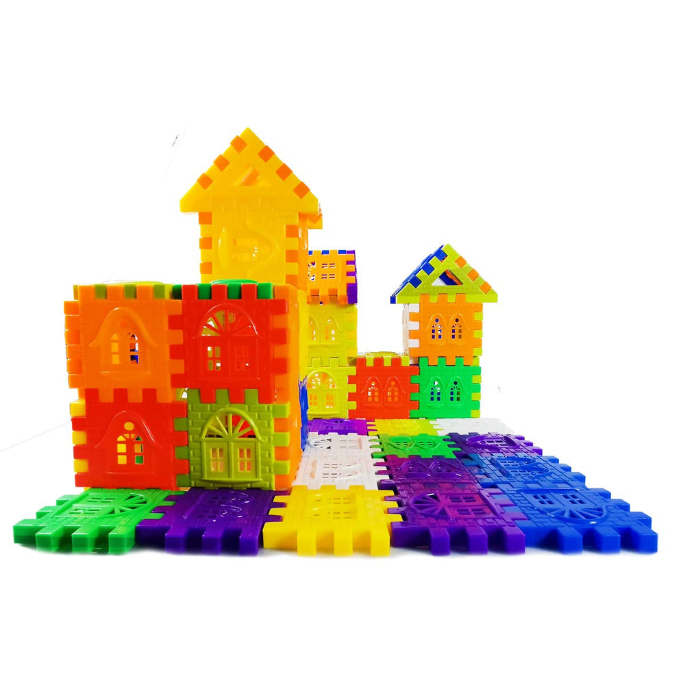 Rainbow Toyfrog kids building castle using large 3-inch blocks sparks imaginative construction.
