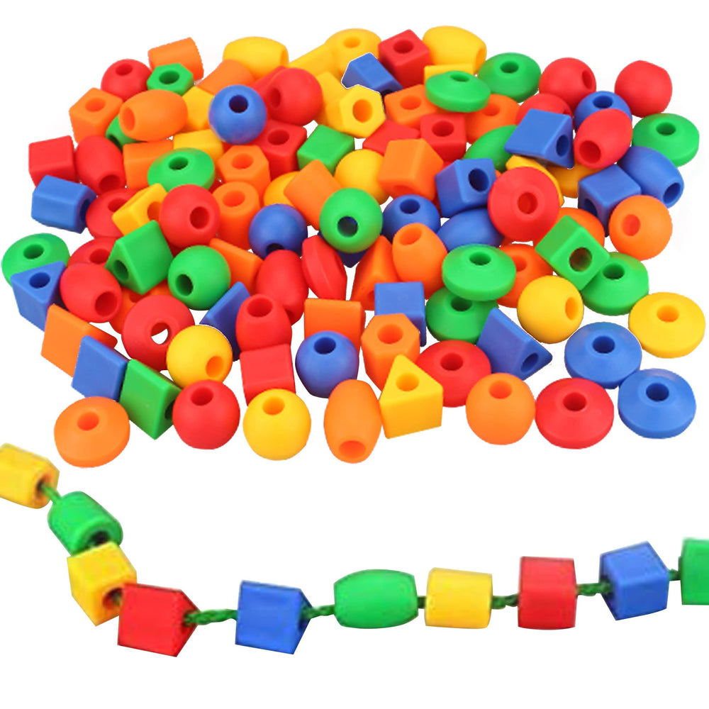 Rainbow Toyfrog lacing beads offer bright colors for early color recognition.