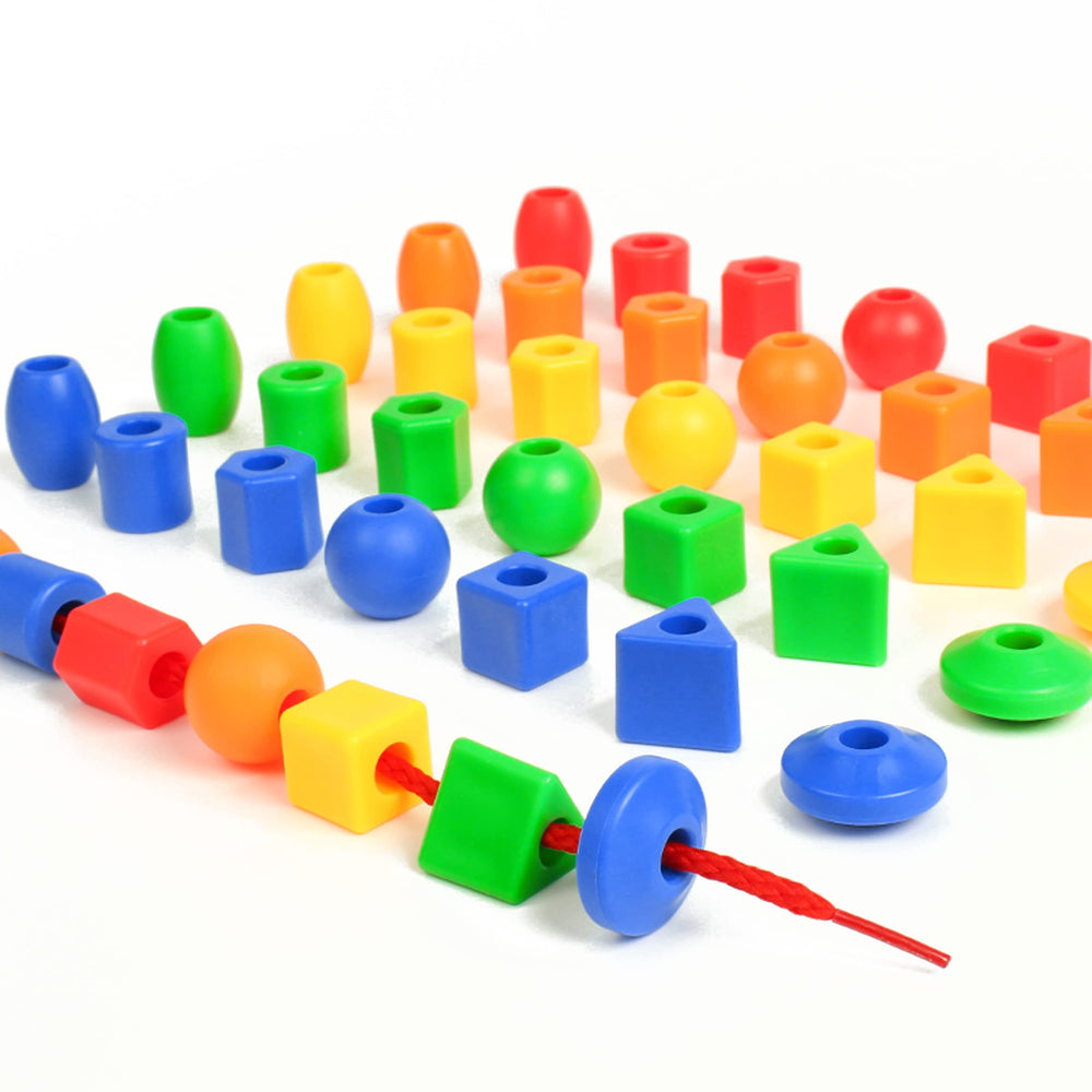 Rainbow Toyfrog large-hole beads simplify threading for toddlers.