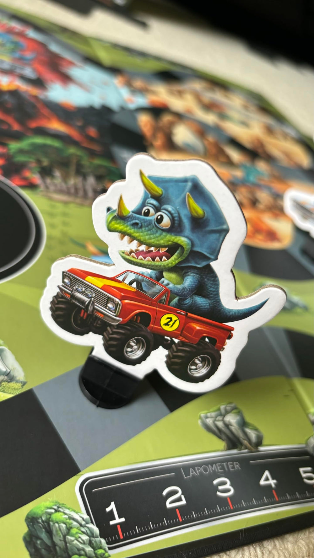 Raincorn Games Dinosaur Rally dice spark suspense and speedy turns during play.