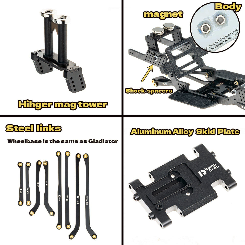 RampCrab SCX24 Gladiator/Dodge upgrade kit improves compatibility with stock bodies.