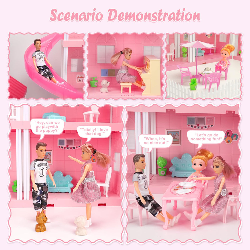 Randhar Dreamy Dollhouse with two dolls and two pets for duo-role storytelling