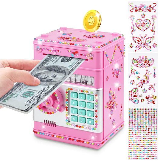 Ranphykx piggy bank with DIY diamond stickers for personalization and fun saving.