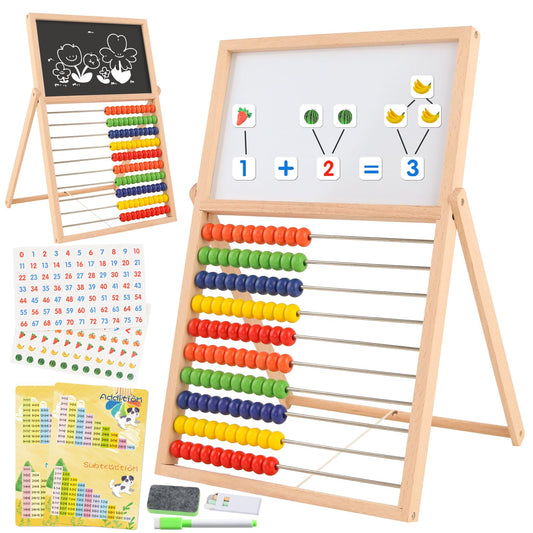 Ranqibo double-sided board abacus helps toddlers count and learn basic math concepts.