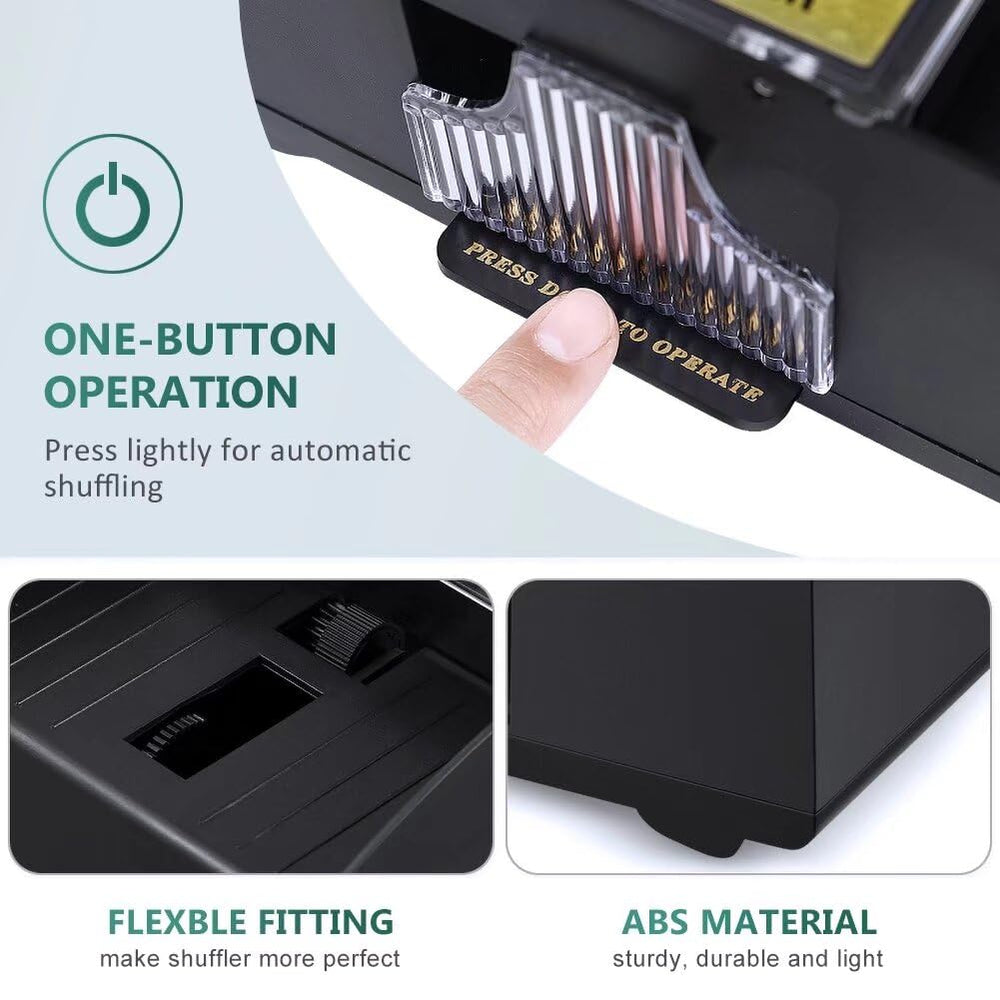 Rareidel two-deck shuffler, battery compartment open for quick replacements