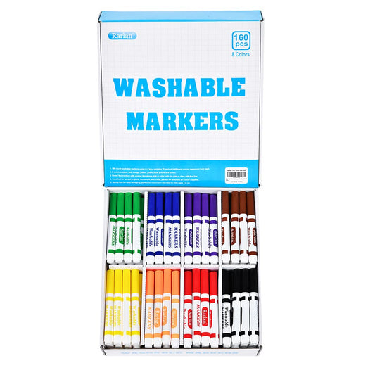 Rarlan washable markers bulk 8-color set, ideal for classroom projects.