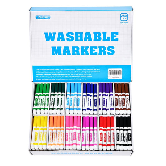 Rarlan Washable Markers bulk box offers vibrant color options for classroom projects.