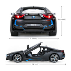 RASTAR BMW i8 RC car with LED headlights and taillights on