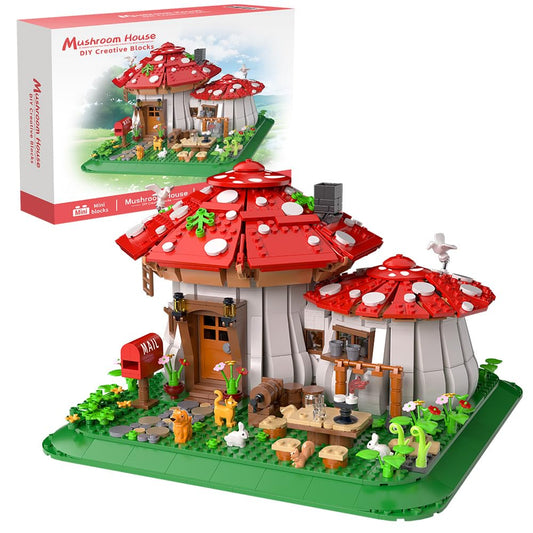 RAVAYO mushroom house assembly view highlighting the creative build for adults and teens