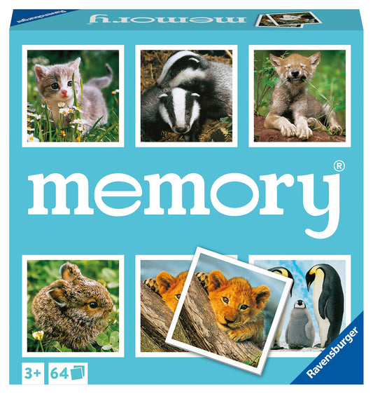 Ravensburger Animal Babies Memory Game cards featuring adorable youngsters to boost focus.