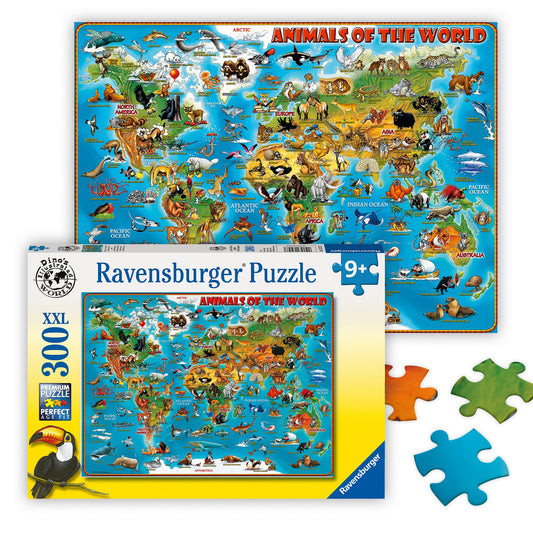 Ravensburger Animals World Puzzle 300 pieces for collaborative family fun and geography learning.